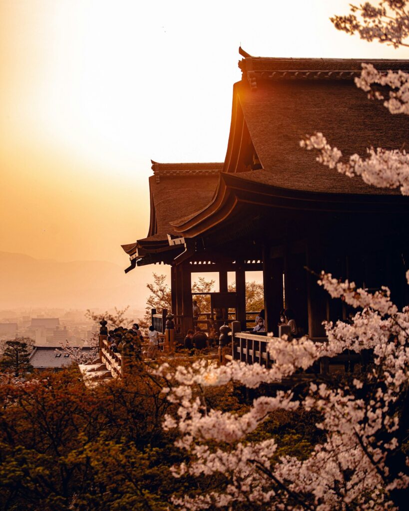 A pagoda framed by trees near Kiyomizu-dera in Kyoto, Japan