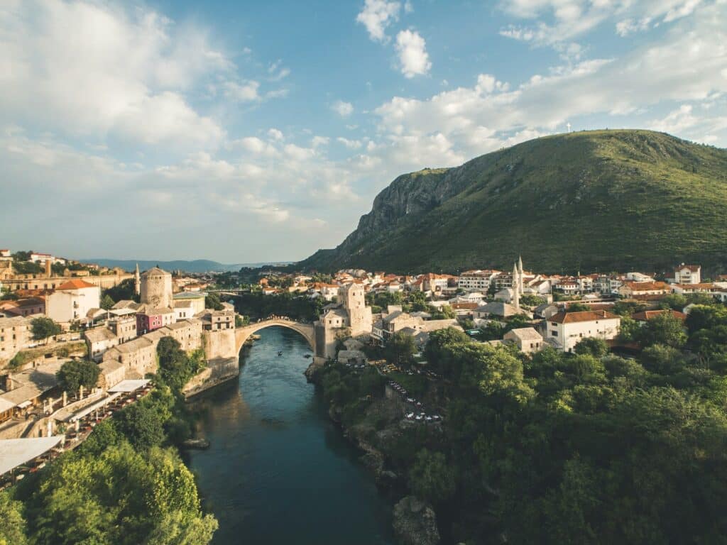 The old stone arch bridge in Mostar, Bosnia
